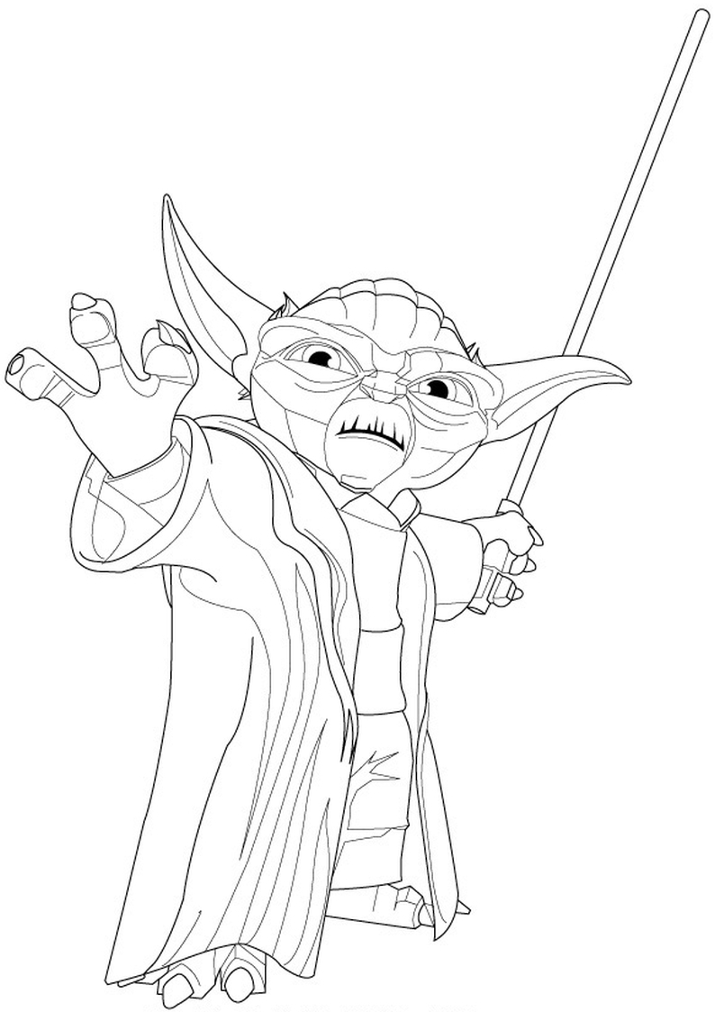 kolorowanka Yoda Star Wars, malowanka mistrz Jedi z mieczem świetlnym, obrazek dla chłopców do wydruku nr 14